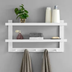 29" X 16" 2 Tier Coat Rack And Wall Shelf White - Danya B.