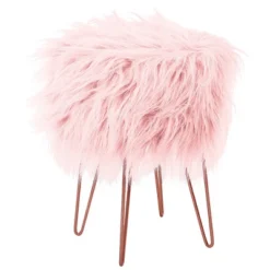 BirdRock Home Faux Fur Foot Stool Ottoman With Hair Pin Legs - Pink