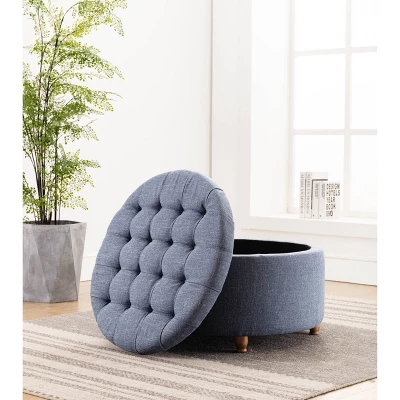 Large Round Tufted Storage Ottoman With Lift Off Lid - WOVENBYRD 7 Large Round Tufted Storage Ottoman With Lift Off Lid - WOVENBYRD - Image 5