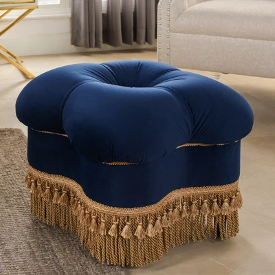 Jennifer Taylor Home Ellen 20" Square Upholstered Clover Ottoman With Bullion Fringe 8 Jennifer Taylor Home Ellen 20" Square Upholstered Clover Ottoman With Bullion Fringe - Image 6