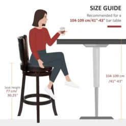 HOMCOM Classic Bar Stool Swivel Barstool With PU Leather Upholstered Mid-Back And Footrest, 30.25 Inch Seat Height, Black -Homcom Crosley Shop GUEST d8187512 1797 4e13 9826 defc898ce94a