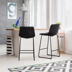 FERPIT Modern Upholstered Faux Leather Bar Stools With Metal Frame 2 Pack -Homcom Crosley Shop GUEST d91c87cd 592a 44a7 8af7 8d9d4588db89