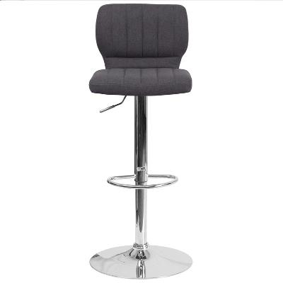 Merrick Lane Set Of Two Swivel Bar Stools In Charcoal Fabric With Vertical Stitched Back And Adjustable Chrome Base With Footrest 7 Merrick Lane Set Of Two Swivel Bar Stools In Charcoal Fabric With Vertical Stitched Back And Adjustable Chrome Base With Footrest - Image 5