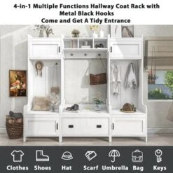 Modern Style 4-in-1 Multifunctional Hallway Coat Rack With 7 Metal Black Hooks And Storage Drawers - ModernLuxe -Homcom Crosley Shop GUEST dae42600 3901 4b06 8f38 1c8c2c4e15c8