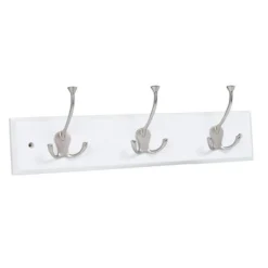 BirdRock Home Tri Hook Coat Rack - 3 Hooks - Wall Mount Hat Rack - White Finish - Satin Nickel Hooks