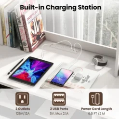 Tangkula Computer Desk W/ Charging Station 43.5” Gaming Table Workstation W/ Keyboard Tray CPU Stand & Storage Shelves White/Black -Homcom Crosley Shop GUEST dba9516a e4e3 4fdd 95fc d5f16bd43635