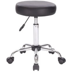 Legacy Decor Set Of 2 Black Adjustable Height Pneumatic Round Roller Stool With Chrome Base