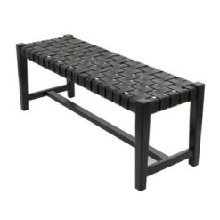 Modern Leather Woven Bench Black - Olivia & May -Homcom Crosley Shop GUEST dd1ee632 a123 486b 8003 dd03a9ae0a6e