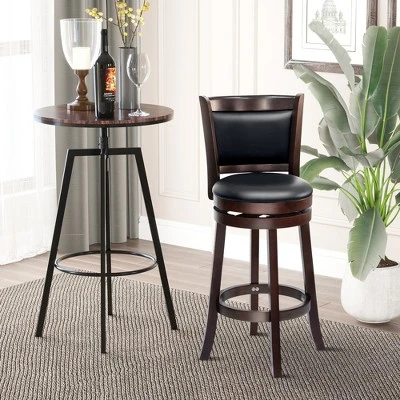 HOMCOM Classic Bar Stool Swivel Barstool With PU Leather Upholstered Mid-Back And Footrest, 30.25 Inch Seat Height, Set Of 2, Black 4 HOMCOM Classic Bar Stool Swivel Barstool With PU Leather Upholstered Mid-Back And Footrest, 30.25 Inch Seat Height, Set Of 2, Black - Image 2