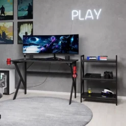 Lavish Home Gaming Computer Desk With Cup Holder, Headphone Hanger, Cable Management, Black -Homcom Crosley Shop GUEST df0cd3fe b13f 4aa2 ab0b 21d215b1ec63