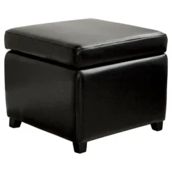 Full Leather Small Storage Cube Ottoman Black - Baxton Studio