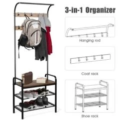 Costway Industrial Coat Rack Shoe Bench Hall Tree Entryway Storage Shelf With 9 Hooks -Homcom Crosley Shop GUEST e006fbd8 8c56 4509 bb7c 451896953b57