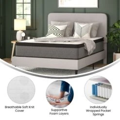 Flash Furniture Capri Comfortable Sleep Euro Pillow Top 13 Inch CertiPUR-US Certified Hybrid Pocket Spring Mattress, Supportive Relief, Mattress In A Box -Homcom Crosley Shop GUEST e04669a7 a180 4ffb b60b 5b8a079c3a66