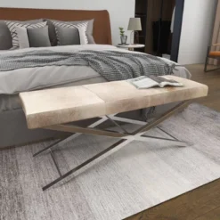 Contemporary Stainless Steel Cowhide X-Bench Beige - Olivia & May 35 Contemporary Stainless Steel Cowhide X-Bench Beige - Olivia & May -Homcom Crosley Shop GUEST e165736c 85bb 4188 b73b bea52e7a8e86