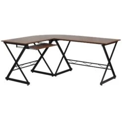 BlackArc L-Shaped Gaming Desk Teakwood Finish Laminate Top-Black Powder Coated Frame-Pull Out Keyboard-87" Overall Diagonal Width -Homcom Crosley Shop GUEST e1d89d59 1559 426e 91ea 93504fefd3df