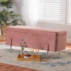 Rockwell Blush Velvet Metal Storage Bench Pink/Gold - Baxton Studio -Homcom Crosley Shop GUEST e2d0b5c0 5f79 4004 a6f7 bca25facf698