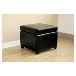 Full Leather Small Storage Cube Ottoman Black - Baxton Studio -Homcom Crosley Shop GUEST e358e7f7 5284 4ea9 adb1 6b695c96d3c9