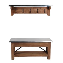 Millwork Bench With Coat Hook Shelf Wood And Zinc Metal Silver/Light Amber - Alaterre Furniture