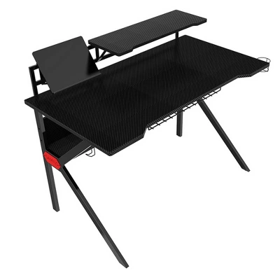 PVC Coated Ergonomic Metal Frame Gaming Desk With K Shape Legs Black - The Urban Port 4 PVC Coated Ergonomic Metal Frame Gaming Desk With K Shape Legs Black - The Urban Port - Image 2