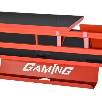 HOMCOM 53" Gaming Desk, Racing Computer Desk With Monitor Shelf, Gamepad Rack, Cup Holder, Headphone Hook, And Cable Basket, Red 6 HOMCOM 53" Gaming Desk, Racing Computer Desk With Monitor Shelf, Gamepad Rack, Cup Holder, Headphone Hook, And Cable Basket, Red - Image 4