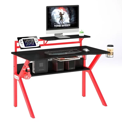 PVC Coated Ergonomic Metal Frame Gaming Desk Black/Red - The Urban Port 7 PVC Coated Ergonomic Metal Frame Gaming Desk Black/Red - The Urban Port - Image 5