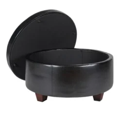 Winston Large Round Button Top Storage Ottoman Faux Leather Black - HomePop -Homcom Crosley Shop GUEST e80a277c 94c6 4996 b14b 51d4aa9418db