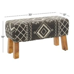 Bohemian Wood Upholstered Fabric Bench Small Black - Olivia & May -Homcom Crosley Shop GUEST e86f15ea 7615 419a a692 a5f7db582db0