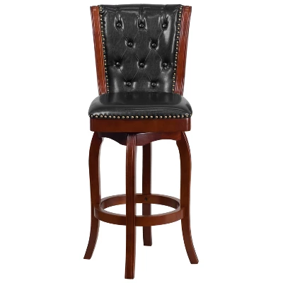 Flash Furniture 30'' High Wood Barstool With Button Tufted Back And LeatherSoft Swivel Seat 5 Flash Furniture 30'' High Wood Barstool With Button Tufted Back And LeatherSoft Swivel Seat - Image 3