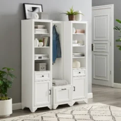 3pc Tara Entryway Set - Hall Tree And 2 Linen Cabinets Distressed White - Crosley 17 3pc Tara Entryway Set - Hall Tree And 2 Linen Cabinets Distressed White - Crosley -Homcom Crosley Shop GUEST e8bd941b 9557 4097 83bf 75b53ccc4dc8