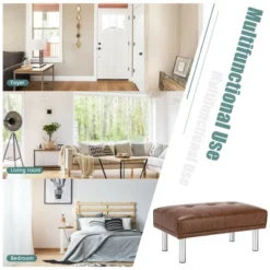 Costway Ottoman Footrest Stool PU Leather Rectangular Seat W/Metal Legs Brown/Black -Homcom Crosley Shop GUEST e8d8d66b febb 454f 9bde 446786c1d378