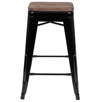 Emma And Oliver 24" High Metal Counter-Height, Indoor Bar Stool With Wood Seat - Stackable Set Of 4 11 Emma And Oliver 24" High Metal Counter-Height, Indoor Bar Stool With Wood Seat - Stackable Set Of 4 - Image 9