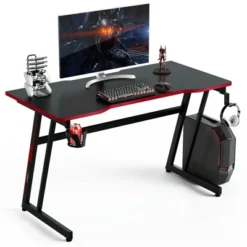 Costway 47.5'' Gaming Desk Z-Shaped Computer Office Table W/Gaming Handle Rack Red/Blue -Homcom Crosley Shop GUEST e9e71fb6 7f53 4bdf 9f09 4c38b9404526