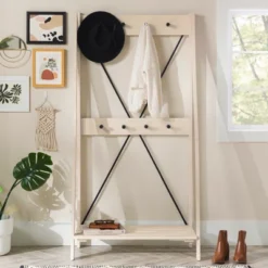 68" Solid Wood X Back Angled Hall Tree White Wash - Saracina Home -Homcom Crosley Shop GUEST ea1e1754 a772 448f ae28 8c2dce3fdc3f