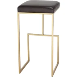 55 Downing Street Gold Metal Bar Stool 29 1/2" High Modern Brown Leather Cushion With Footrest For Kitchen Counter Height Island -Homcom Crosley Shop GUEST ebbe859a d478 415c 98f4 bc71e360fa2f