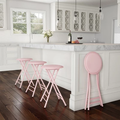 Set Of 2 Counter Height Bar Stools – 24-Inch Backless Folding Chairs With 300lb Capacity For Kitchen, Rec Room, Or Game Room By Trademark Home (Pink) 7 Set Of 2 Counter Height Bar Stools – 24-Inch Backless Folding Chairs With 300lb Capacity For Kitchen, Rec Room, Or Game Room By Trademark Home (Pink) - Image 5