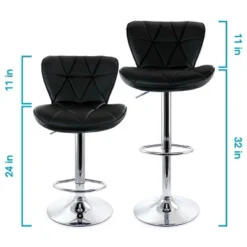 Elama 2 Piece Diamond Tufted Faux Leather Adjustable Bar Stool In Black With Chrome Base -Homcom Crosley Shop GUEST ed88a88b 5cb5 462b b760 099bd9570467