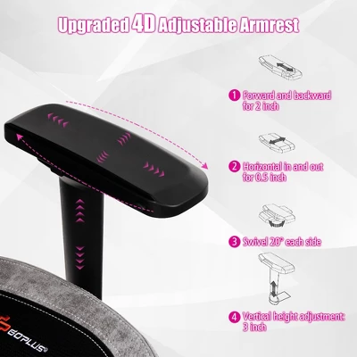 Costway Gaming Chair 360° Swivel Computer Reclining Height Adjustable 4D Armrest Grey 10 Costway Gaming Chair 360° Swivel Computer Reclining Height Adjustable 4D Armrest Grey - Image 8