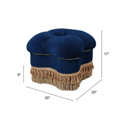 Jennifer Taylor Home Ellen 20" Square Upholstered Clover Ottoman With Bullion Fringe 3 Jennifer Taylor Home Ellen 20" Square Upholstered Clover Ottoman With Bullion Fringe