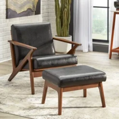 Bianca Mid-Century Modern Ottoman Black/Walnut - Buylateral -Homcom Crosley Shop GUEST ee7897ee 7c1d 4e54 bb59 729d90e30a06