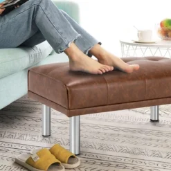 Costway Ottoman Footrest Stool PU Leather Rectangular Seat W/Metal Legs Brown/Black -Homcom Crosley Shop GUEST eea1ccd7 76cb 4b08 9f41 771b4150297a
