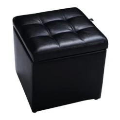 Costway 16''Cube Ottoman Pouffe Storage Box Lounge Seat Footstools With Hinge Top Black -Homcom Crosley Shop GUEST eedb3b4d 1fec 4459 9c9d b8cd166f6c65