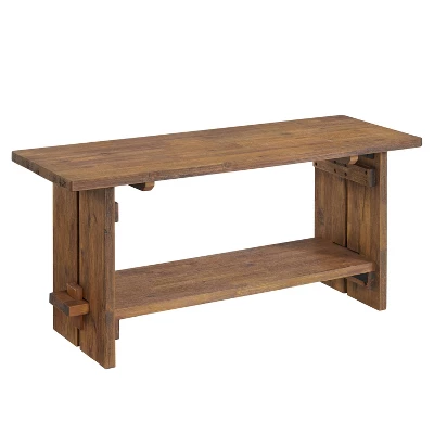 40" Bethel Acacia Wood Bench And Coat Hook With Shelf Natural - Alaterre Furniture 4 40" Bethel Acacia Wood Bench And Coat Hook With Shelf Natural - Alaterre Furniture - Image 2