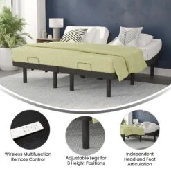 Flash Furniture Selene Adjustable Upholstered Bed Base With Wireless Remote, Three Leg Heights, & Independent Head/Foot Incline -Homcom Crosley Shop GUEST ef217162 be5e 426b ab23 9358d77f8e83