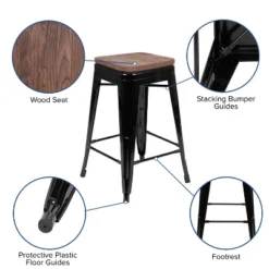 Emma And Oliver 24" High Metal Counter-Height, Indoor Bar Stool With Wood Seat - Stackable Set Of 4 17 Emma And Oliver 24" High Metal Counter-Height, Indoor Bar Stool With Wood Seat - Stackable Set Of 4 -Homcom Crosley Shop GUEST f0906e1b 4b73 418c 9b13 9284f49ae195