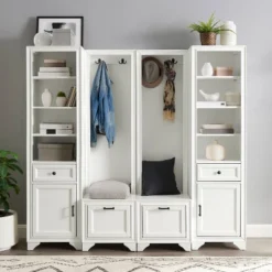 4pc Tara Entryway Set - 2 Hall Trees And 2 Linen Cabinets Distressed White - Crosley -Homcom Crosley Shop GUEST f096573a c218 4eaf 8f28 100532e57a30