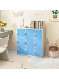 MECOLOR 35.5 In. Multipurpose Kids, Adults Locker Metal 9 Door Storage Cabinet Room Organizer With Lock For Clutter, Toys, Clothes, Shoes, Bags, Backpacks