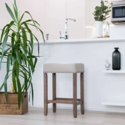 24" Wood Upholstered Saddle Seat Barstool - Nathan James -Homcom Crosley Shop GUEST f227551b f02d 4e84 97c9 bd3b00a61901