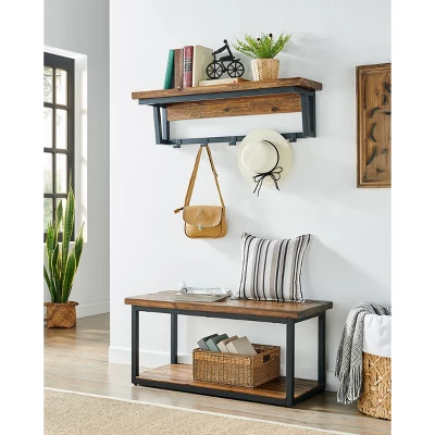 Claremont Rustic Wood Coat Hook And Bench Set Dark Brown - Alaterre Furniture 4 Claremont Rustic Wood Coat Hook And Bench Set Dark Brown - Alaterre Furniture - Image 2