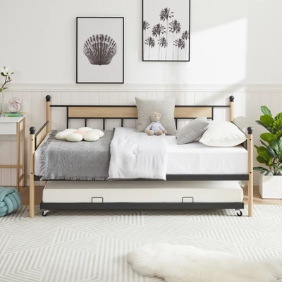 Twin Size Daybed, Metal Framed Sofa Bed With Twin Size Trundle Bed-ModernLuxe 4 Twin Size Daybed, Metal Framed Sofa Bed With Twin Size Trundle Bed-ModernLuxe - Image 2
