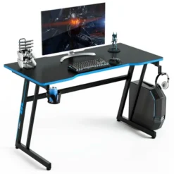 Costway 47.5'' Gaming Desk Z-Shaped Computer Office Table W/Gaming Handle Rack Red/Blue -Homcom Crosley Shop GUEST f68b0483 ca16 44c0 a32e 0ba4d833c5bb
